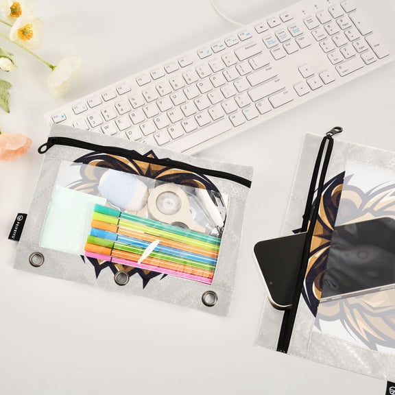 Lion Head Brown 2 Pack Pencil Pouches Zipper Pencil Case 3 Ring Pencil Pouch Cosmetic Bag