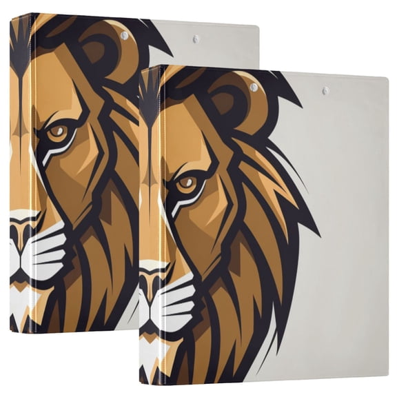 Lion Head Brown 3 Ring Binders 1.5 inch Hardcover File Folders with Interior Pockets A4 Size Organizer for School Office Hospital Set of 2