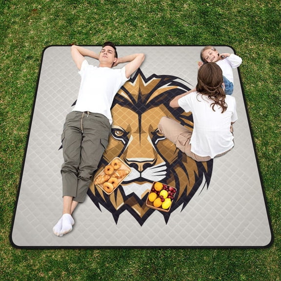 Lion Head Brown Beach Blanket Outdoor Picnic Blanket 78"x 78" Waterproof Foldable for Beach Camping Travel Hiking Grass Lawn Park