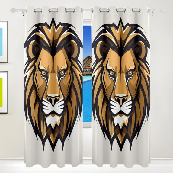 Lion Head Brown Black Out Curtains 84 Inch Length for Bedroom Living Room Windows 2 Panels Set