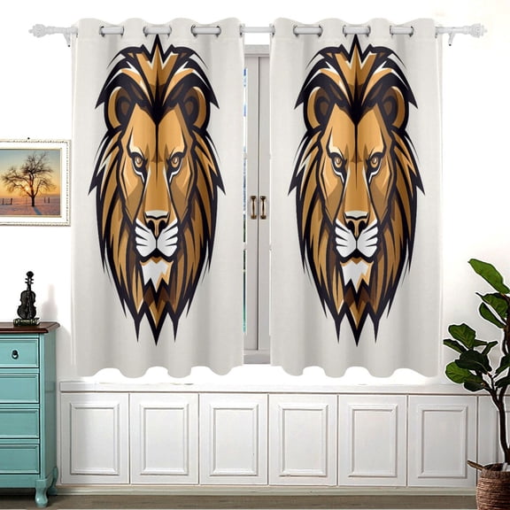 Lion Head Brown Black Out Curtains Aesthetic for Bedroom Living Room Sliding Glass Doors Kitchen Windows 2 panels set