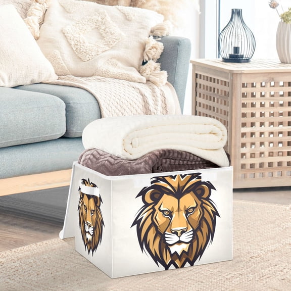 Lion Head Brown Storage Basket Foldable Laundry Basket Shelf Kids Toy Storage Container Organizer with Handles