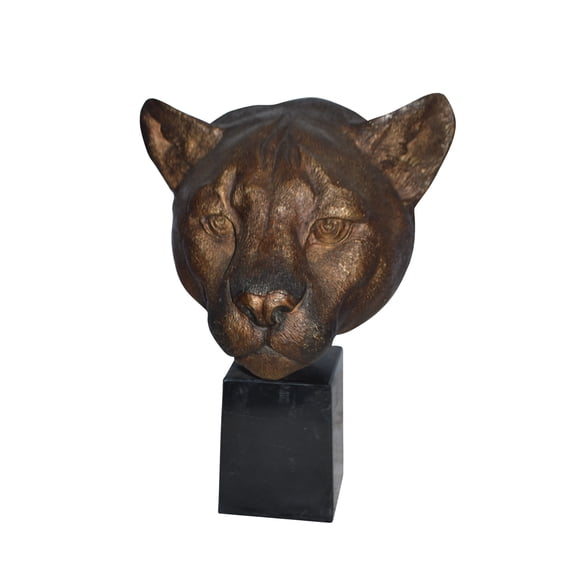 Lion Head Bust – bronze statue on a marble base - Size: 10"L x 7"W x 14"H.