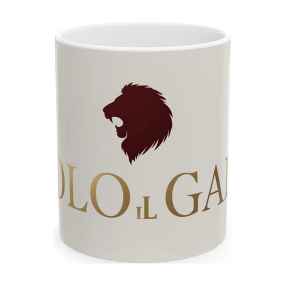 Lion Head Ceramic Mug Burgundy & Gold.
