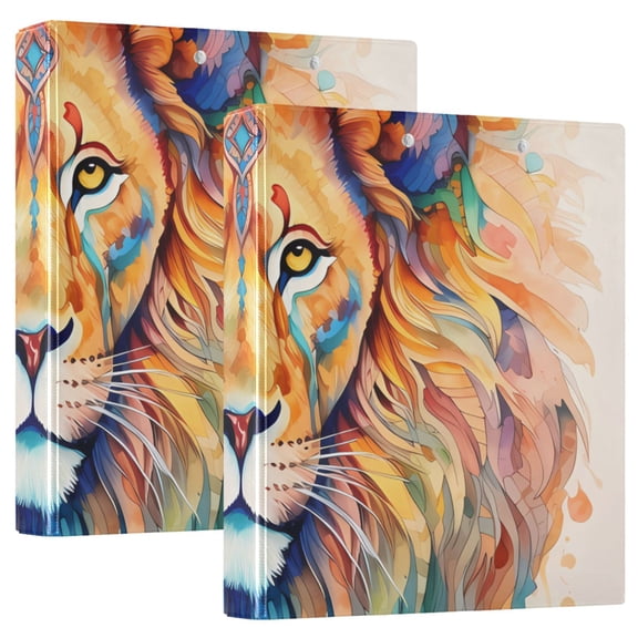 Lion Head Colorful 3 Ring Binders 1.5 inch Hardcover File Folders with Interior Pockets A4 Size Organizer for School Office Hospital Set of 2