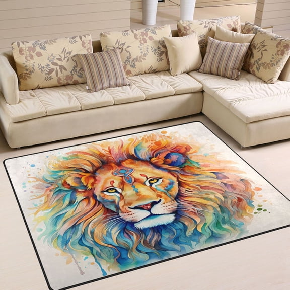 Lion Head Colorful Area Rug Washable 80 x 58 Floor Carpet Mat Non Slip for Bedroom Living Room Home Decor