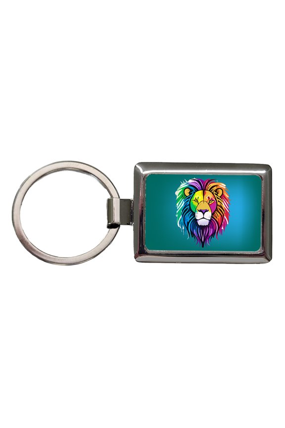 Lion Head Colorful Metal Rectangle Keychain