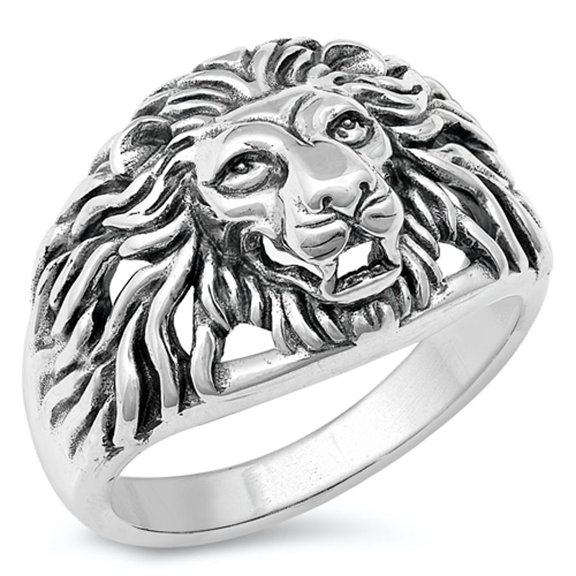 Lion Head Courage Strength Excellence Ring .925 Sterling Silver Band Jewelry Female Male Size 9