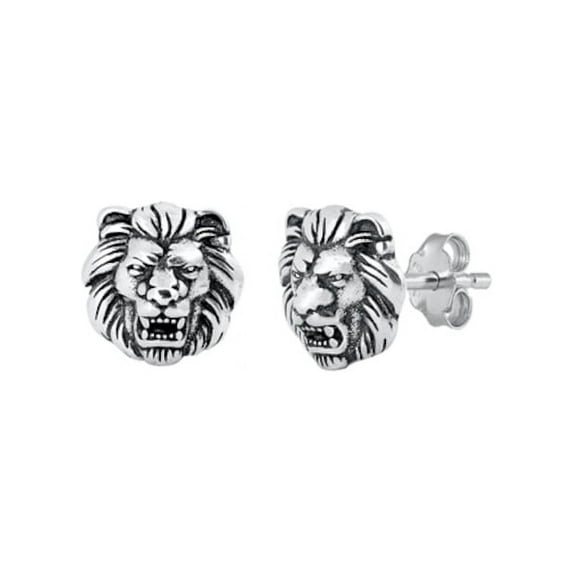 Lion Head Earrings, Sterling Silver 925, Jewelry With Gift Box