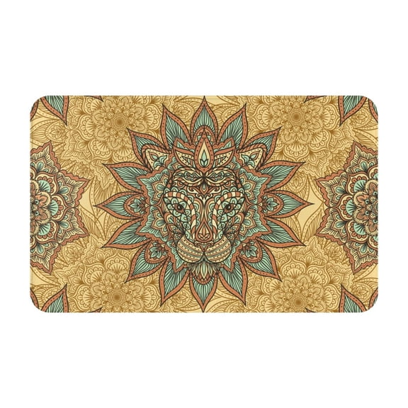 Lion Head Indian Ethnic Front Door Mat Doormat Non Slip Bath Mats 20x31.5 Inch Bathroom Rug Entryway Carpet