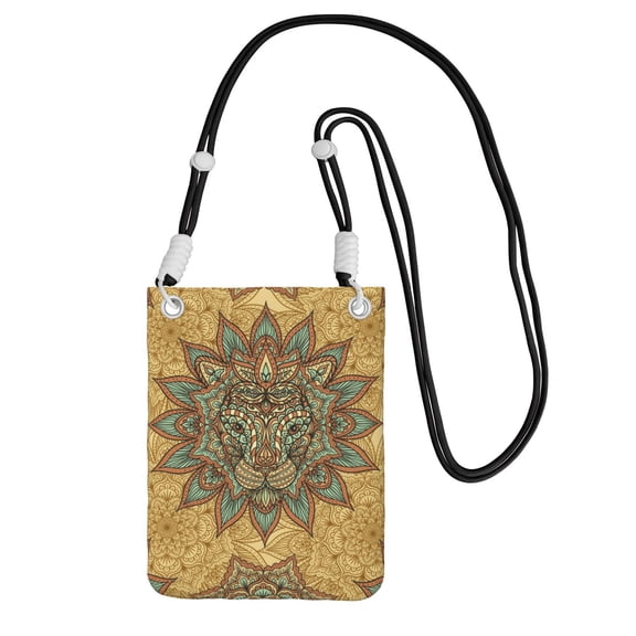 Lion Head Indian Ethnic Small Crossbody Phone Bag, Cell Phone Purse with Adjustable Removable Strap, Mini Travel Shoulder Pouch