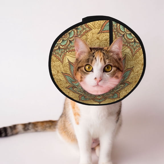 Lion Head Indian Ethnic Soft Pet Recovery Collar for Cats Small Dogs, Protective Elizabeth Collar for Post-Surgery, Anti-Lick & Anti-Scratch