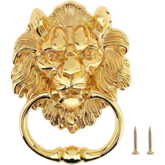 Amosfun Lion Head Door Knocker Golden Retro Style Door Knocker for Home 1Pack