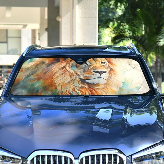 Lion Head Painting Automotive Front Car Windshield Sun Shade Reflector Foldable for Front Fit for Cars Truck SUVs