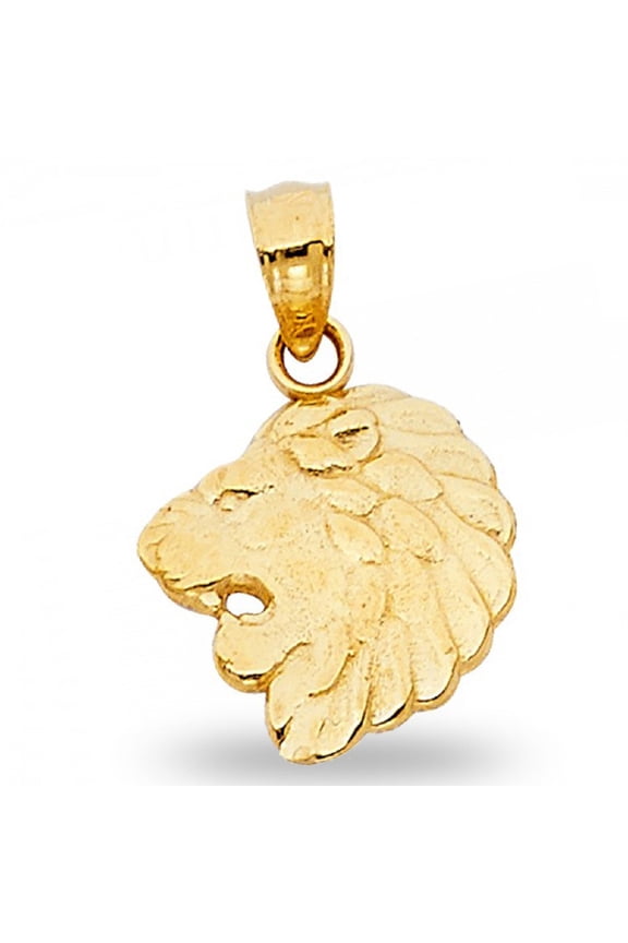 Lion Head Pendant Solid 14k Yellow Gold Leo Charm Zodiac Sign Polished Design Fancy 12 x 13 mm