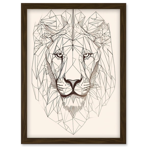 Lion Head Polygon Line Drawing Portrait Artwork Framed Wall Art Print A4