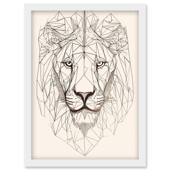 Lion Head Polygon Line Drawing Portrait Artwork Framed Wall Art Print A4