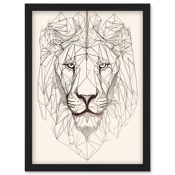 Lion Head Polygon Line Drawing Portrait Artwork Framed Wall Art Print A4