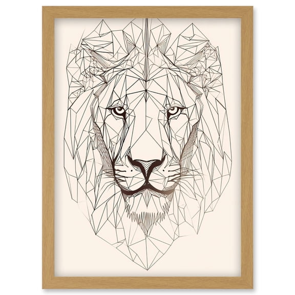 Lion Head Polygon Line Drawing Portrait Artwork Framed Wall Art Print A4