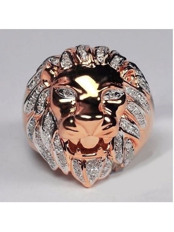 Lion Head Ring Metal Animal Ring with Alloy Inlaid Gems European Design Statement Jewelry for Men and Women Collection