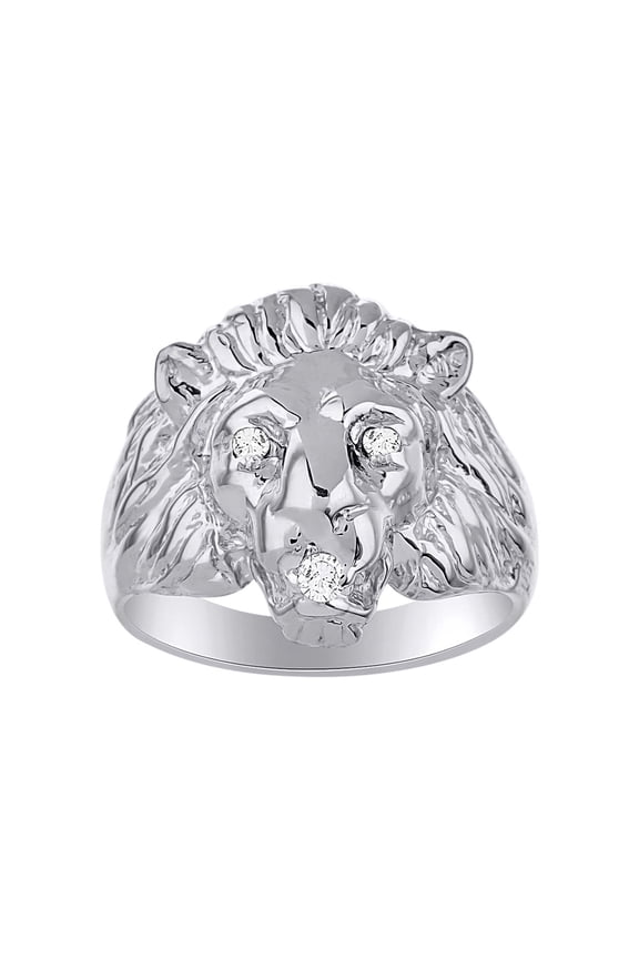 Lion Head Ring set with Genuine Diamonds in Mouth and Eyes set in Sterling Silver .925 SL-MR3118DW-09-F2