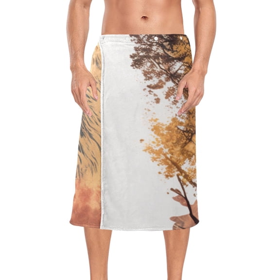 Lion Head Trees Bath Towel Wrap for Man Adjustable Shower Wrap Button Closure Body Towel for Sauna Gym