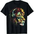 thumbnail image 1 of Lion Headphones Music Colourful Art Zoo Animal Lion T-Shirt, 1 of 3