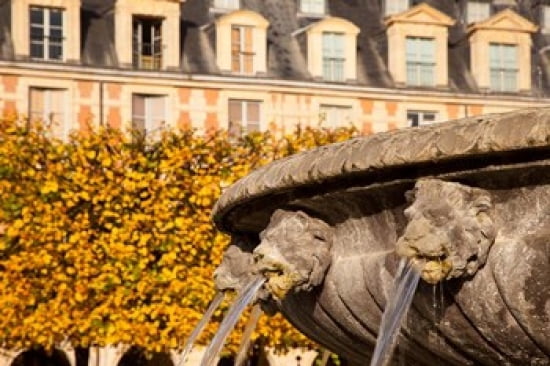 Lion Heads Fountain in Paris France Canvas Art - Brian Jannsen DanitaDelimont (29 x 19)