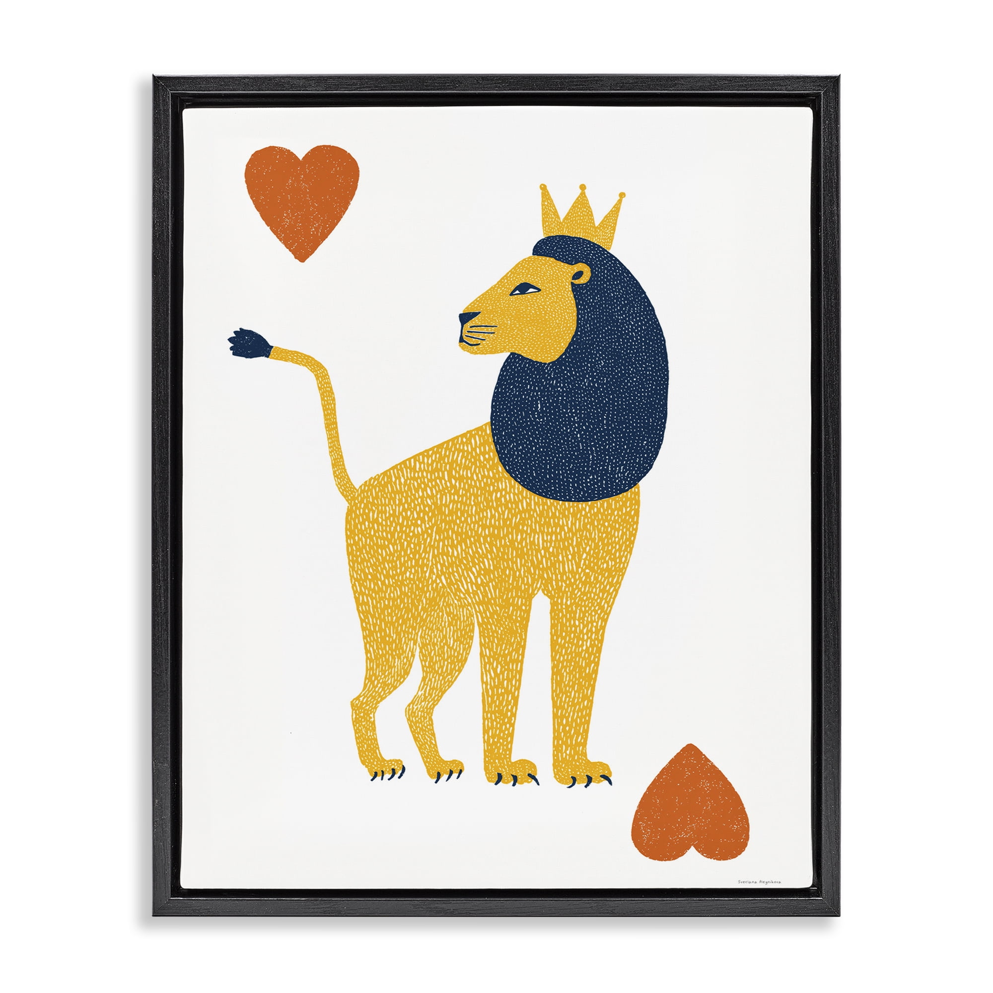 Lion & Hearts Card Black Framed Floater Canvas Wall Art, design by Svetlana Aleynikova