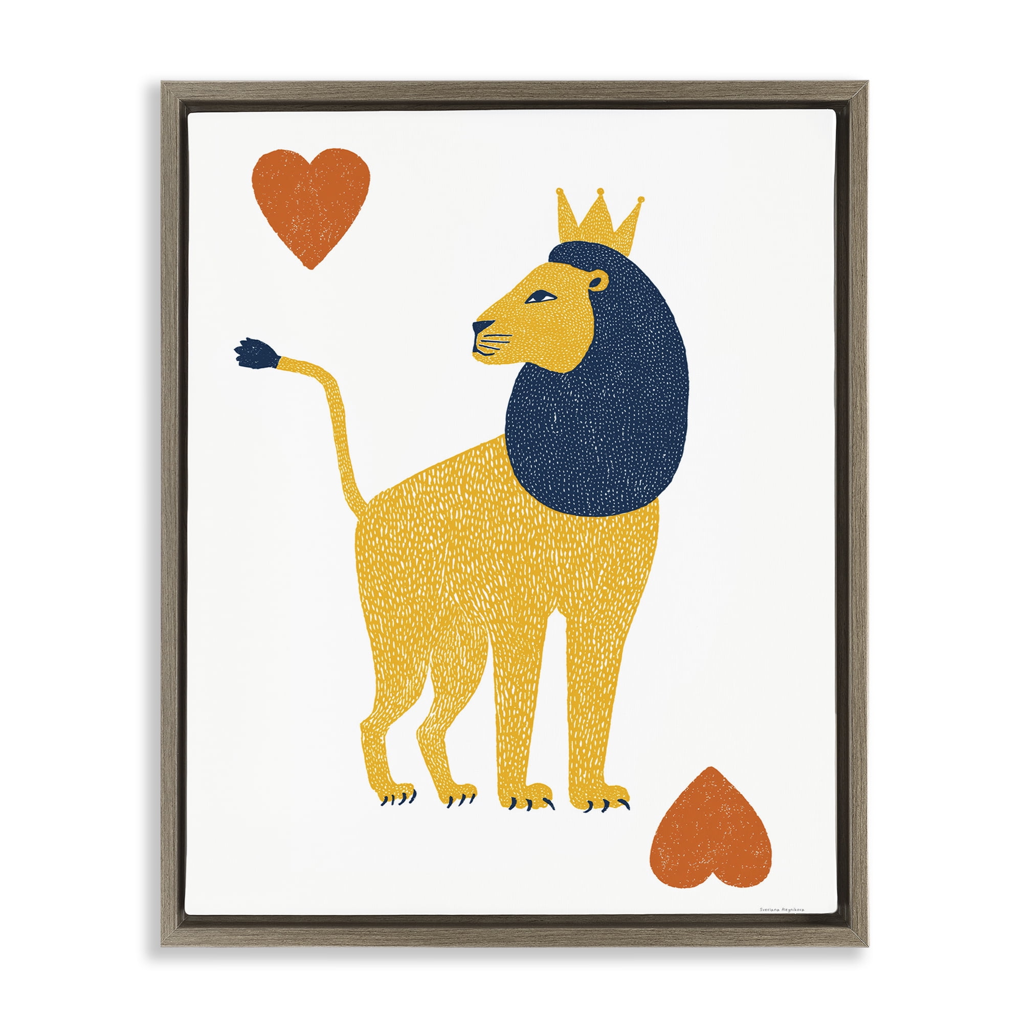 Lion & Hearts Card Brown Framed Floater Canvas Wall Art, design by Svetlana Aleynikova