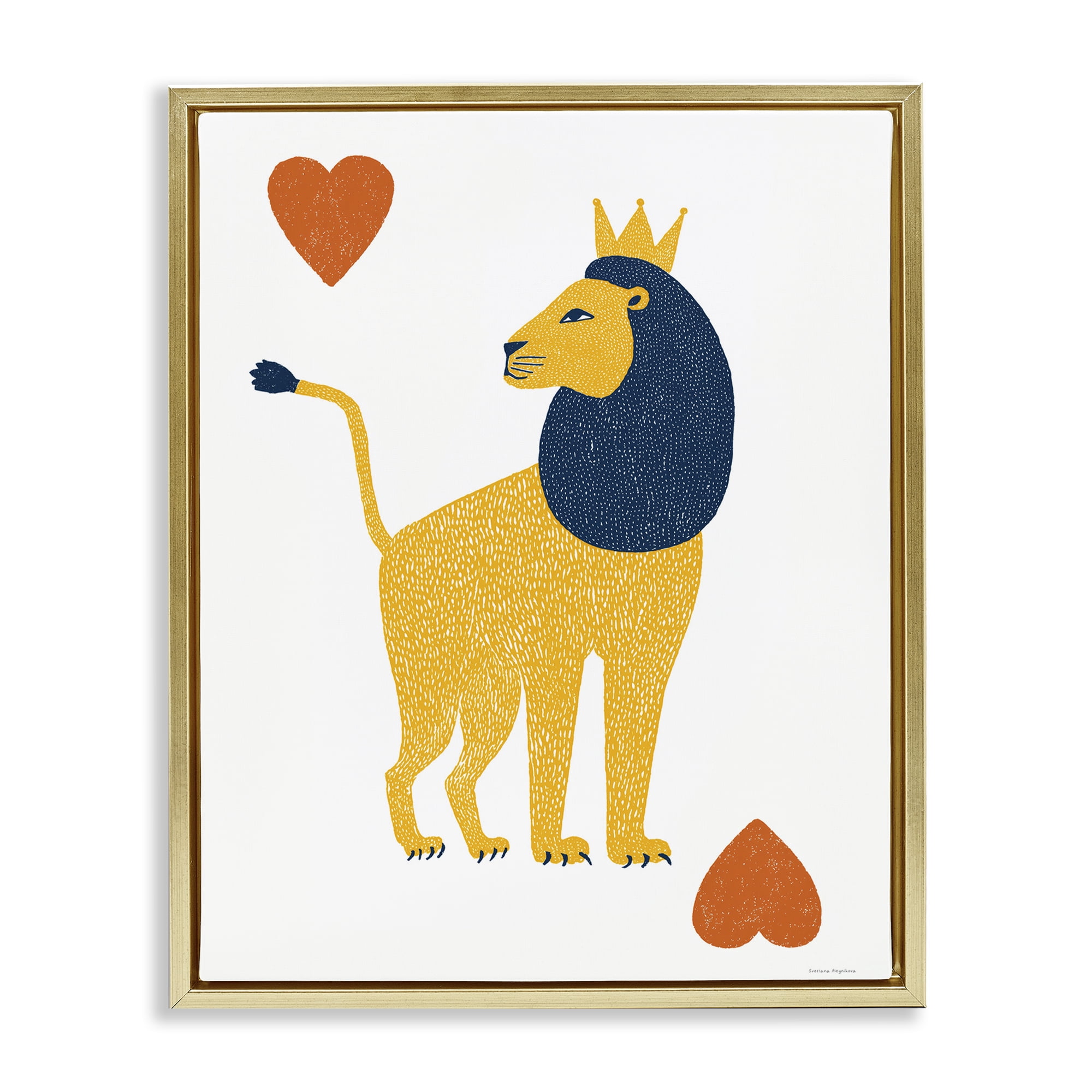 Lion & Hearts Card Gold Framed Floater Canvas Wall Art, design by Svetlana Aleynikova