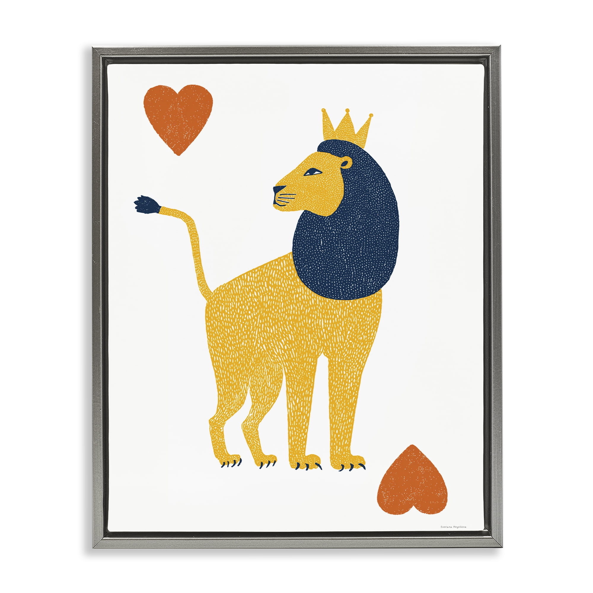 Lion & Hearts Card Gray Framed Floater Canvas Wall Art, design by Svetlana Aleynikova