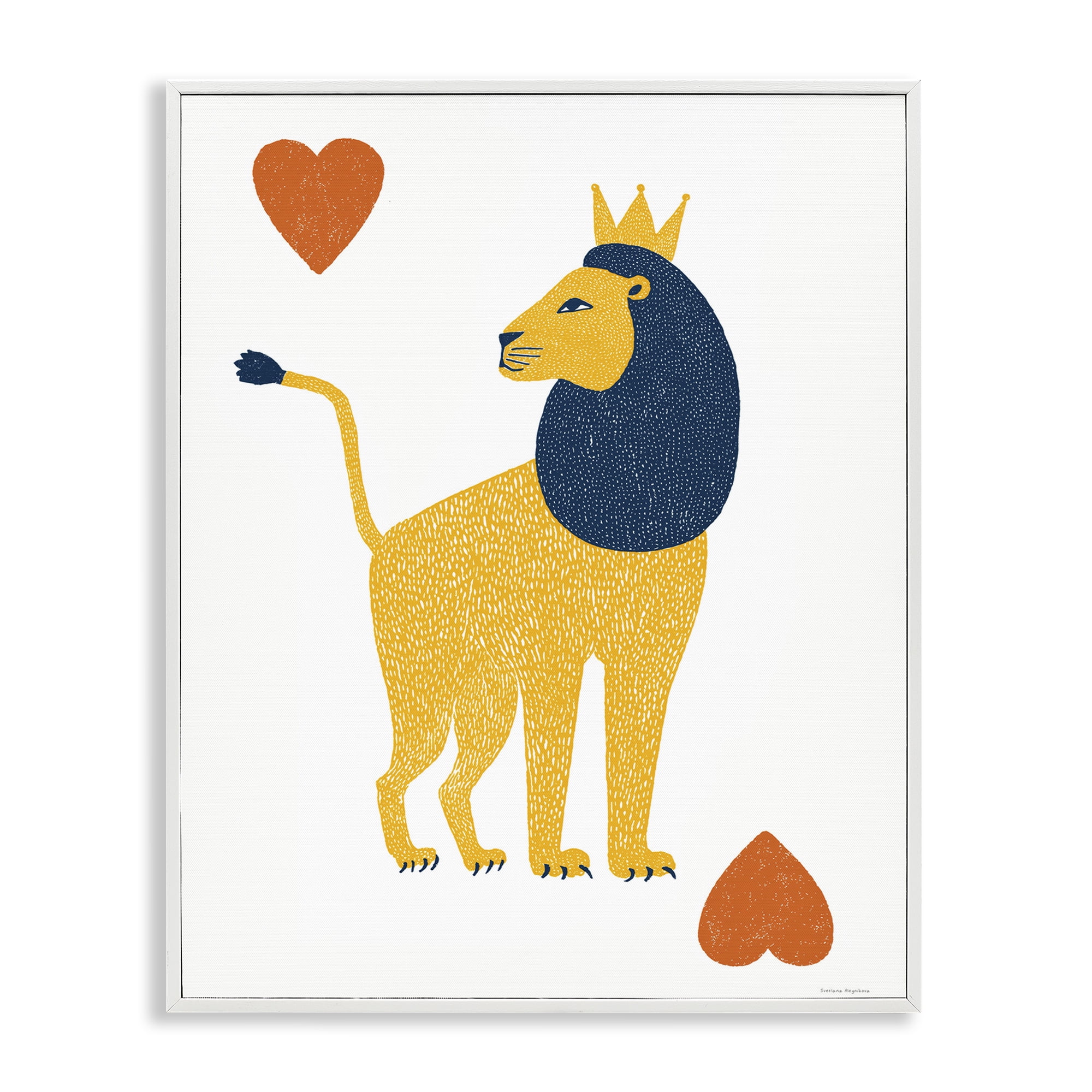 Lion & Hearts Card White Framed Giclee Art, design by Svetlana Aleynikova