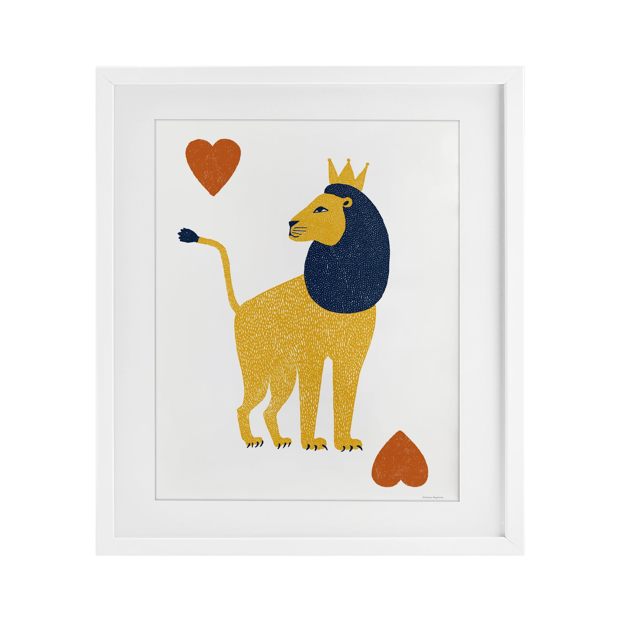 Lion & Hearts Card White Framed Print Under Glass, design by Svetlana Aleynikova