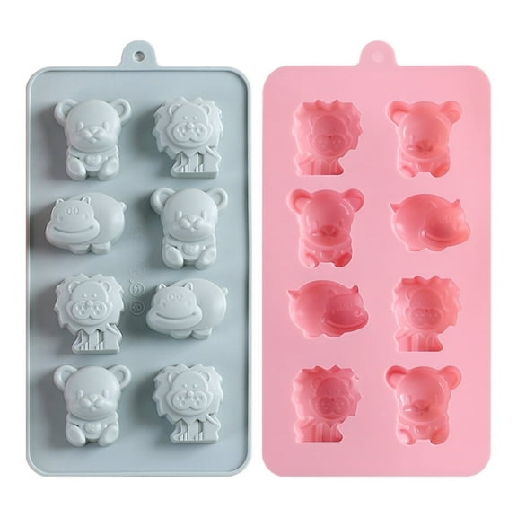 Rekidool 16-Cavity Lion, Hippopotamus, Bear Silicone Candy & Food-Grade Mold, Reusable, Non Stick (2 Count)