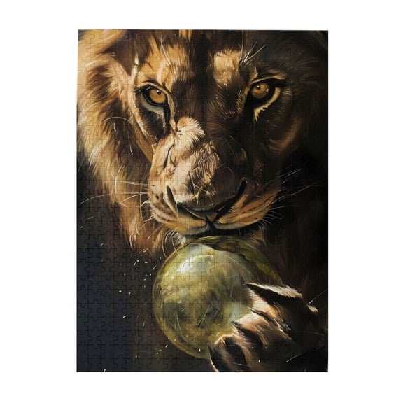 Lion Holding Sphere 500-Piece Wooden Jigsaw Puzzle for Adults, Fun & Challenging Family Brain-Teaser, Perfect Home Decor & Gift