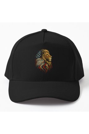 Lion Home of the Brave Baseball Cap, American Strength Statement Design, Classic Hat