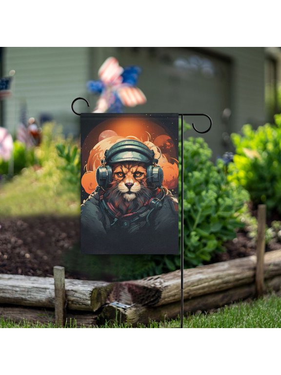 Lion Hoodie Earphones Garden Flag Double Sided Outdoor Banners for Courtyard Outdoor Lawn Farmhouse Holiday Decorations