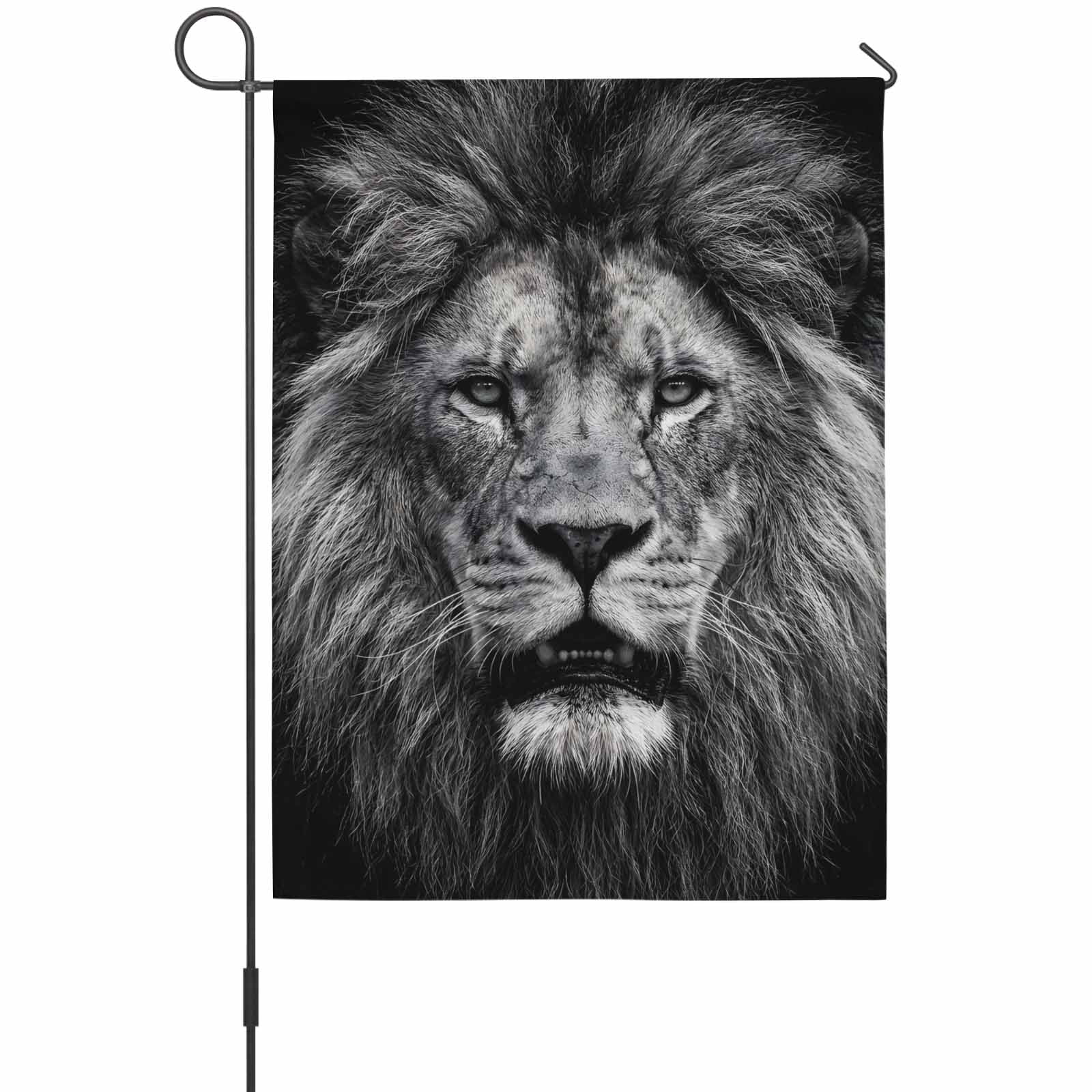 Lion House Flag 28 x 40 Inches, Modern Minimalist Black White Powerful Wild Animal Lion Head Weather Proof Outdoor Patio Flags Double Sided Small House Decoration for Yard Lawn Outside Home