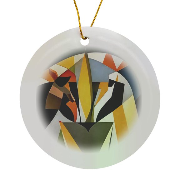 3drose, Lion in a Geometric Abstract Art Style, Circle Porcelain Ornament