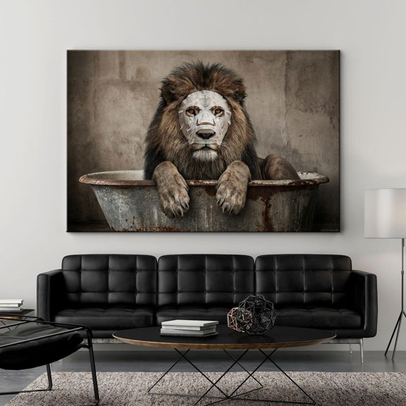 Lion In Bathtub Face Mask Poster Whimsical Spa Sign Art Unframed Paper Print