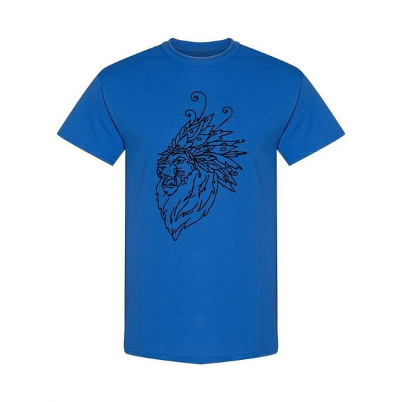 Lion In Feather Headdress Design T-Shirt Men -Image by Shutterstock, Male XX-Large