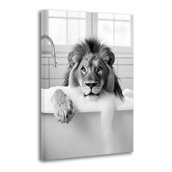 Lion In Tub Wall Art Print Rustic Bathroom Decor