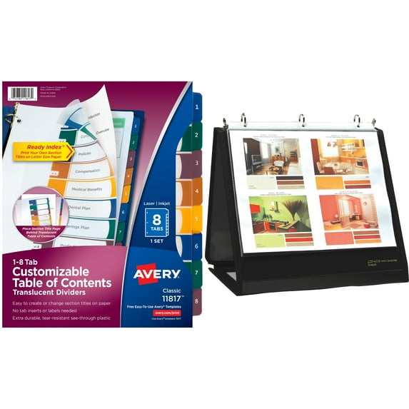 Lion Insta-Cover Ring Easel Binder and Avery Ready Index Translucent Table Of Contents Dividers Value Bundle