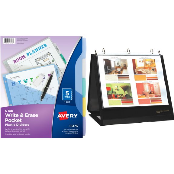 Lion Insta-Cover Ring Easel Binder and Avery Translucent Write-On Dividers with Pockets Value Bundle