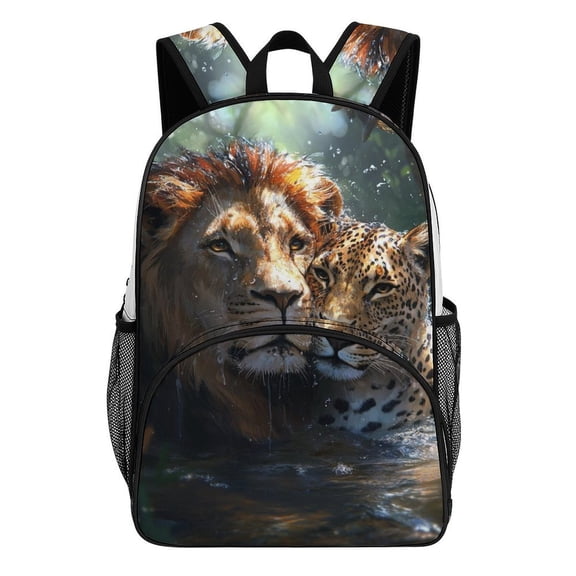 Lion Jaguar Water Love Cuddle Together Big Student Laptop Backpack For College Women Middle High Teen Bookbag Travel Daypack
