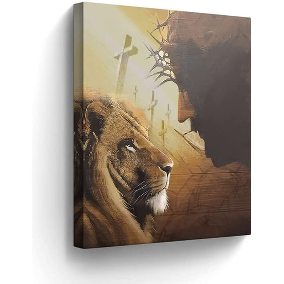 Lion of Judah Canvas Wall Art Jesus and Lion Pictures Wall Decor Christian Gifts Painting Religious Lion God Wall Art for Bedroom Bathroom Church Living Room Prints Artwork Framed 12"x16"