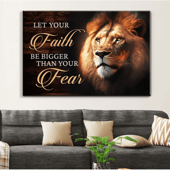 Lion Of Judah Christian Wooden-Frame Canvas Wall Art Decor, Bible Verse Canvas Print Artwork, Inspirational Religious Home Decor for Office Living Room Bedroom, Christian Faith Gift Decor