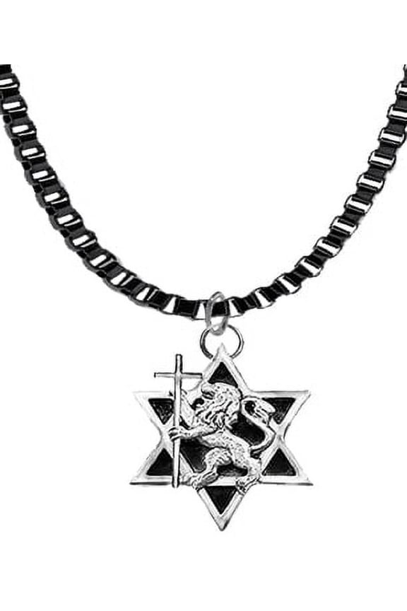 Lion Of Judah, Messianic Silvertone Lion Of Judah, Star Of David On A Adjustable Anodized Black Box Chain Necklace, Small Charm And Personal. What A Great Gift For Yourself, A Friend,Or Family Member