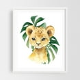 thumbnail image 1 of Lion, Jungle Animals, Safari Animals, Palm Leaves, Gender Neutral Nursery - Illustration Watercolor Animal Wildlife Jungle Monstera Tropical White Framed Wall Art Print 6 x 8 inches, 1 of 3